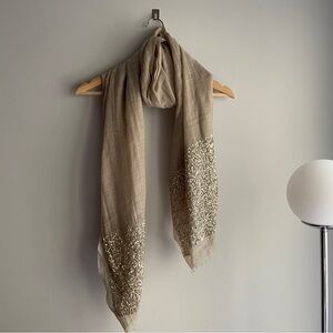 Tolani Wool Silk Blend Sequin Scarf Cream Tan Gold